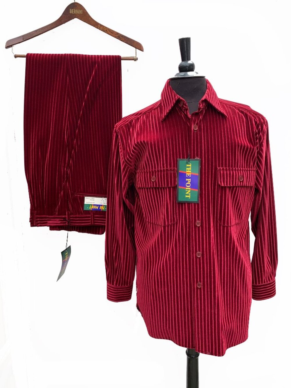 THE POINT 100% Polyester Velvet Long Sleeve Two-Piece Casual Set Shirt and Pant